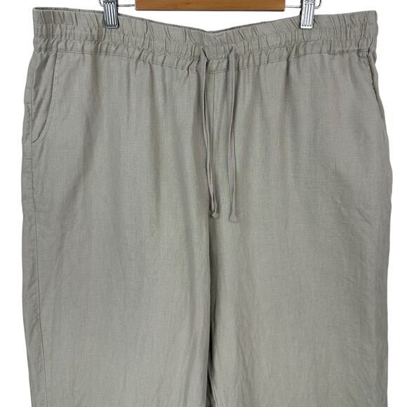 John Mark Linen Pants Womens XL Tan Khaki Cropped Lagenlook Minimalist Classic - Picture 2 of 8